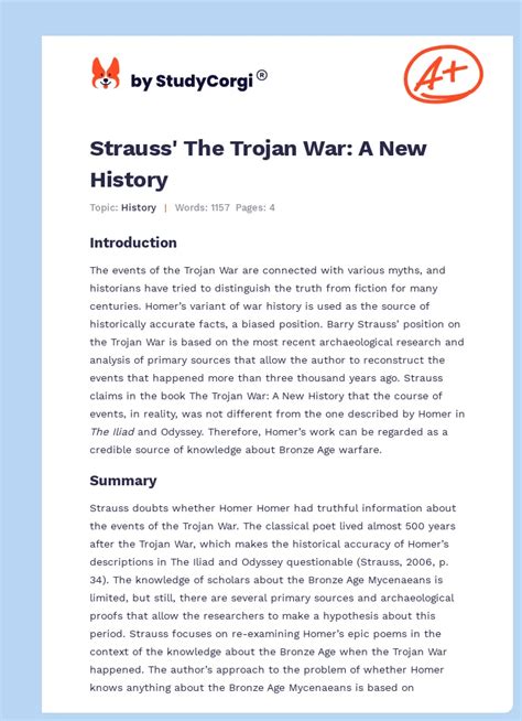 Summary Of The Trojan War A New History By Barry Strauss