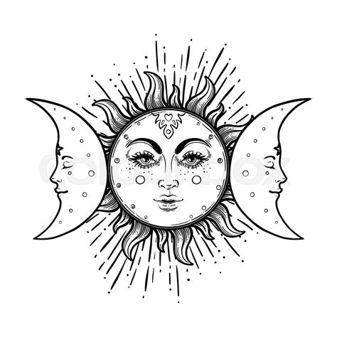 Sun And Triple Moon Pagan Wicca Moon Goddess Symbol Three Faced