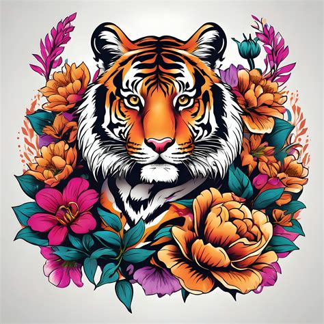 Tattoo Motif Tiger Flowers Free Stock Photo Public Domain Pictures