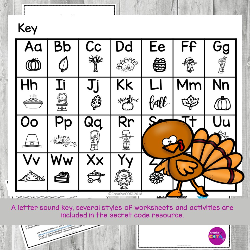 Thanksgiving Kindergarten Or 1St Grade Literacy Writing Secret Code