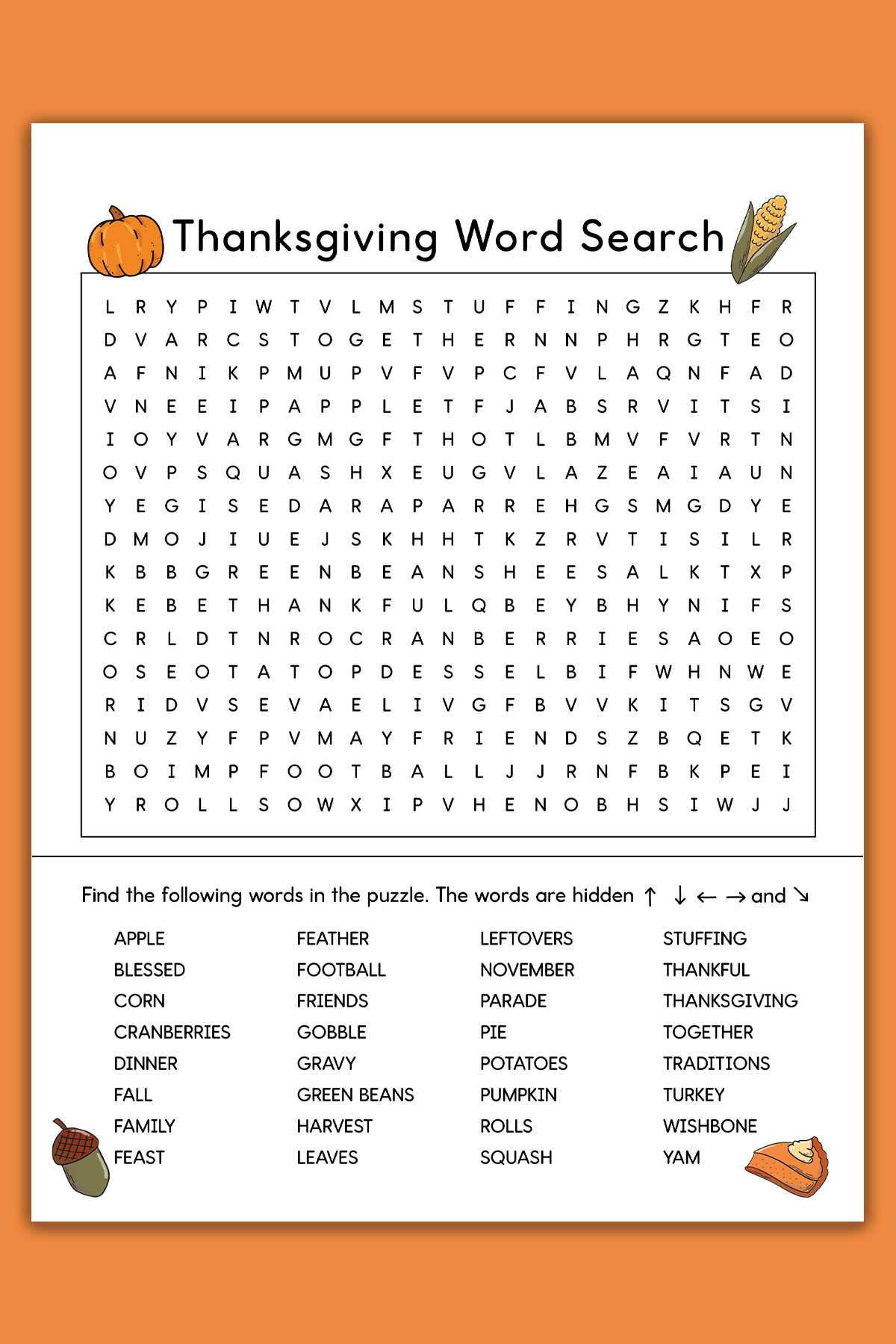 Thanksgiving Quizzes Printable Printable Word Searches