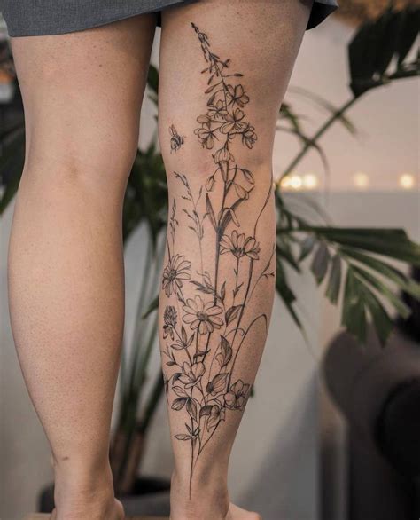 The Flower Detail But Not The Added Droplet Vines Flower Leg Tattoos