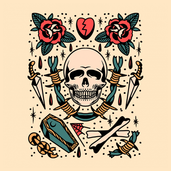 Traditional Skull Tattoo Flash