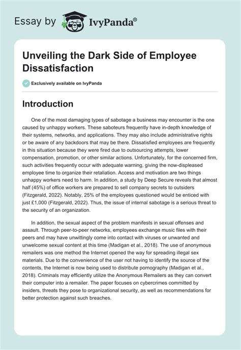 Unveiling Dark Side Of Employee Dissatisfaction 2251 Words Research