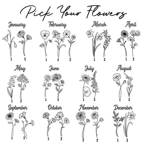 Up To 7 Flowers Custom Birth Flower Tattoo Design Personalized