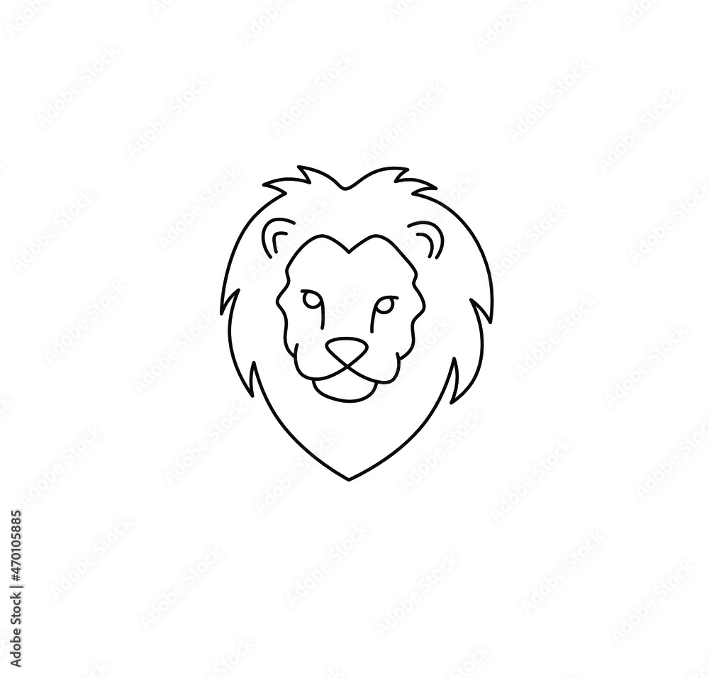 Vector Isolated Single Line Art Lion Head Drawing Colorless Black And