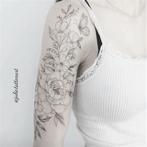 Vintage Flowers Tattoo Half Sleeve Lots Of Line Work Tattoos For