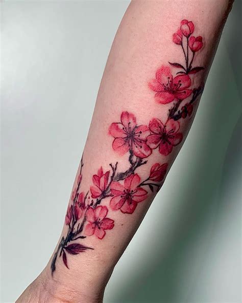 Watercolor Cherry Blossom Forearm Tattoo