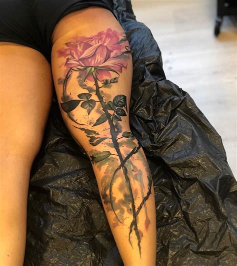 Watercolor Rose Leg Tattoo For Women 120 Meaningful Rose Tattoo Designs
