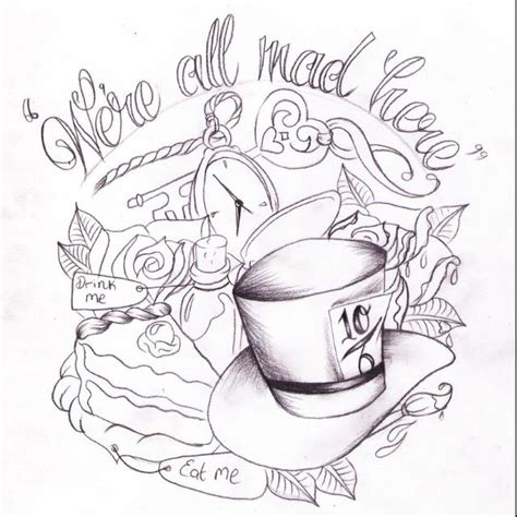 Were All Mad Here Tattoo Coloring Pages Were All Mad Here Tattoo Coloring Pages