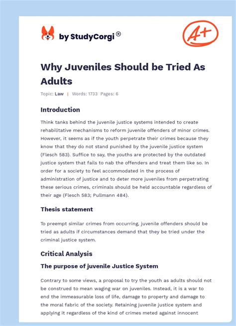 Why Juveniles Should Be Tried In Adults Court 599 Words Essay Example