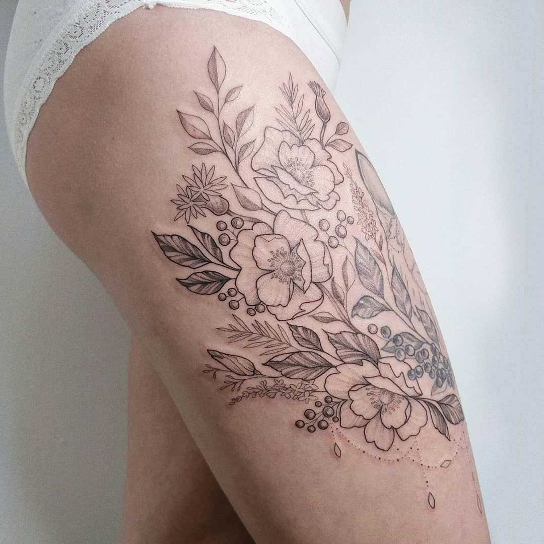 Wildflower Thigh Tattoo