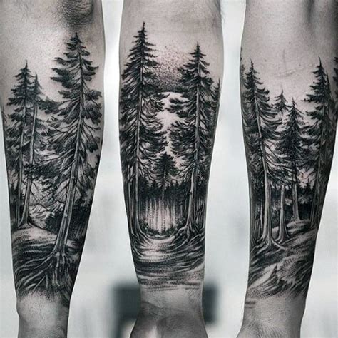 Wolf In Forest Mens Forearm Tree Tattoo Design Ideas Forest Forearm