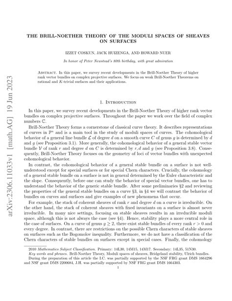 Zzet Co Kun Brill Noether Theorems For Moduli Spaces Of Sheaves On